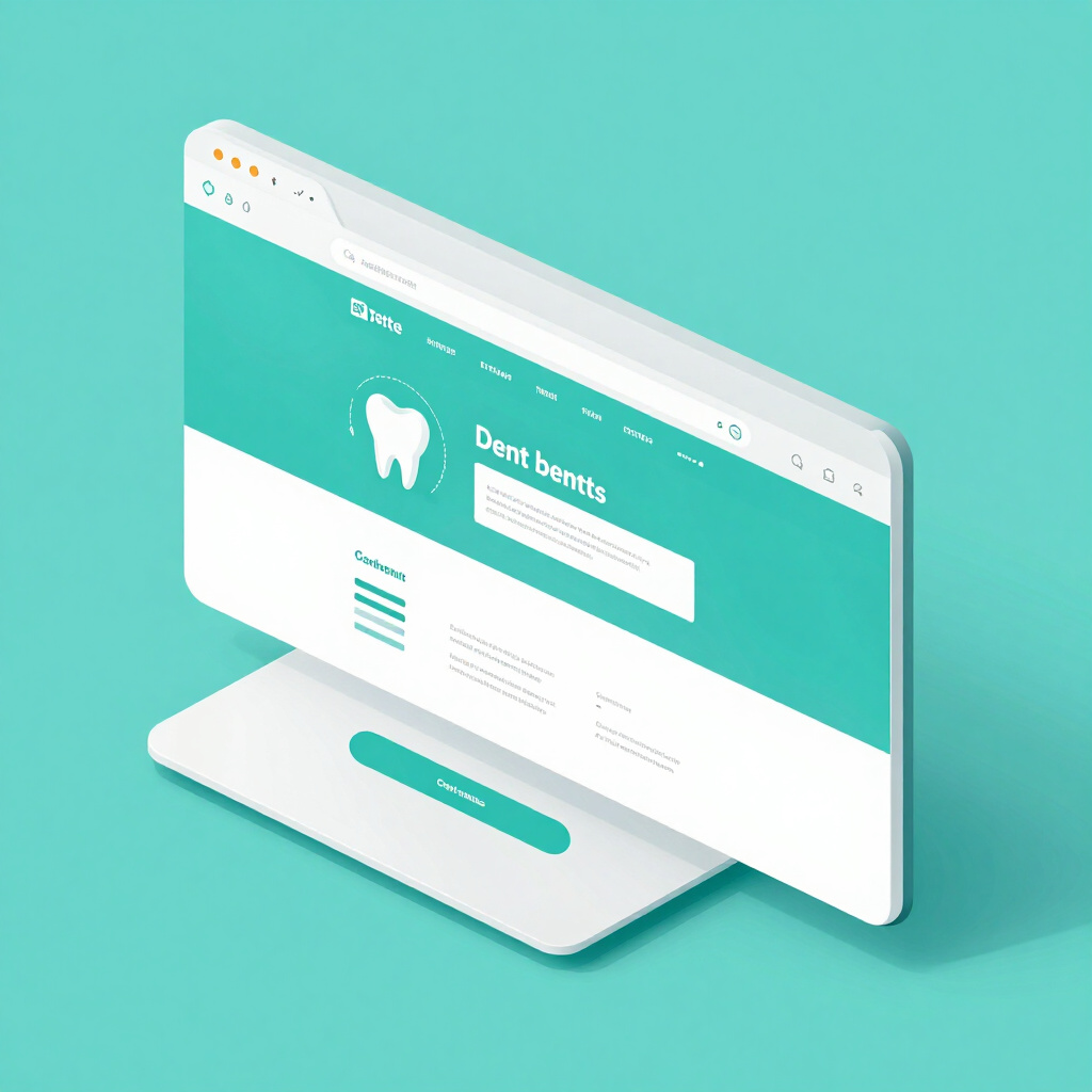 On-page SEO for dental service pages — isometric 3D illustration of optimised web page with meta tags and headings