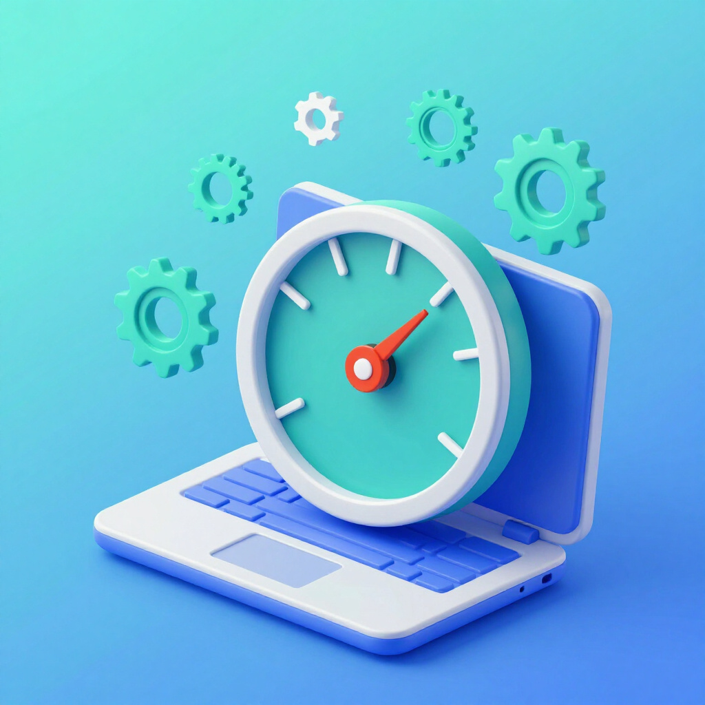 Technical SEO for dental websites — isometric 3D illustration of fast server, Core Web Vitals and site performance